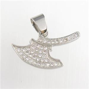 copper axe pendants paved zircon, platinum plated, approx 10-21mm [FDZN8859]