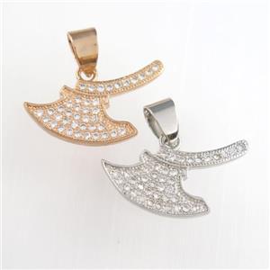 copper axe pendants paved zircon, mixed, approx 10-21mm [FDZN8860]