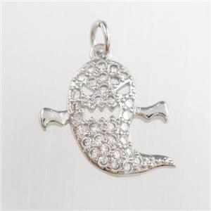 copper dolphin pendants paved zircon, platinum plated, approx 13-15mm [FDZN8861]