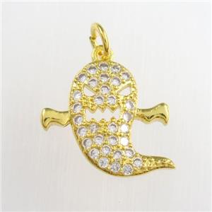 copper dolphin pendants paved zircon, gold plated, approx 13-15mm [FDZN8862]