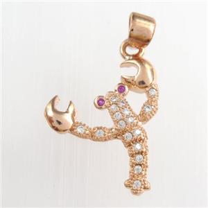 copper shrimp pendants paved zircon, rose gold, approx 16-18mm [FDZN8864]