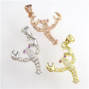 copper shrimp pendants paved zircon, zodiac, mixed color, approx 16-18mm [FDZN8867]