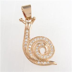 copper snail pendants paved zircon, rose gold, approx 13-20mm [FDZN8868]