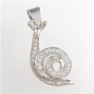 copper snail pendants paved zircon, platinum plated, approx 13-20mm [FDZN8869]
