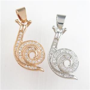 copper snail pendants paved zircon, mixed, approx 13-20mm [FDZN8870]