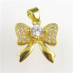 copper knot pendants paved zircon, gold plated, approx 13-14mm [FDZN8872]