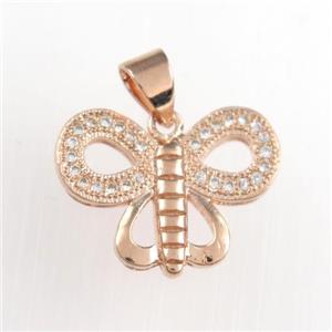 copper butterfly pendants paved zircon, rose gold, approx 13-17mm [FDZN8874]