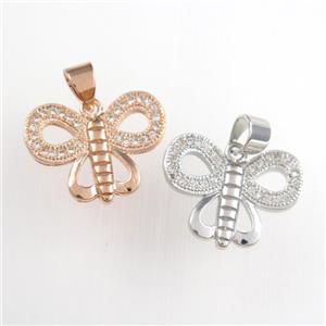 copper butterfly pendants paved zircon, mixed, approx 13-17mm [FDZN8876]