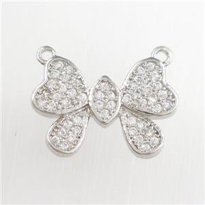 copper butterfly pendants paved zircon, platinum plated, approx 11-17mm [FDZN8878]
