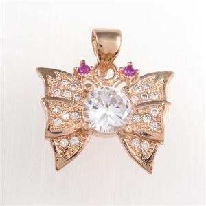 copper butterfly pendants paved zircon, rose gold, approx 13-17mm [FDZN8880]