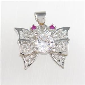 copper butterfly pendants paved zircon, platinum plated, approx 13-17mm [FDZN8881]