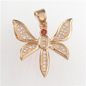 copper dragonfly pendants paved zircon, rose gold, approx 20mm [FDZN8884]