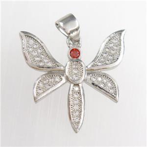 copper dragonfly pendants paved zircon, platinum plated, approx 20mm [FDZN8885]