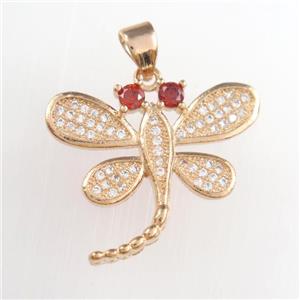 copper dragonfly pendants paved zircon, rose gold, approx 18-22mm [FDZN8887]