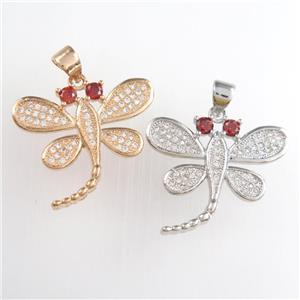 copper dragonfly pendants paved zircon, mixed, approx 18-22mm [FDZN8889]