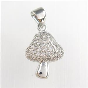 Copper Mushroom Pendant Pave Zircon Platinum Plated, approx 11-14mm [FDZN8890]