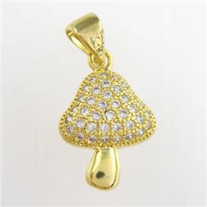 Copper Mushroom Pendant Pave Zircon Gold Plated, approx 11-14mm [FDZN8891]
