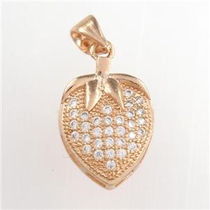 copper strawberry pendants paved zircon, rose gold, approx 12-14mm [FDZN8893]