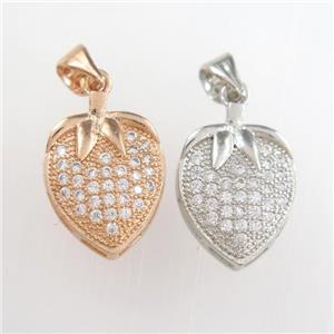 copper strawberry pendants paved zircon, mixed color, approx 12-14mm [FDZN8895]