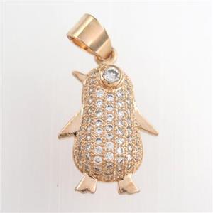 copper penguin pendants paved zircon, rose gold, approx 13-18mm [FDZN8896]