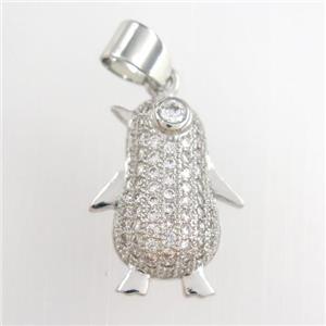 copper penguin pendants paved zircon, platinum plated, approx 13-18mm [FDZN8897]