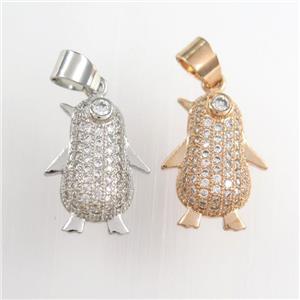 copper penguin pendants paved zircon, mixed color, approx 13-18mm [FDZN8898]