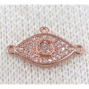 copper eye connector paved zircon with 3loops, rose gold, approx 8-16mm [FDZN890]