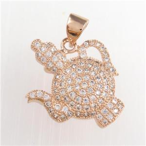 Allah teapot copper pendants paved zircon, rose gold, approx 17-20mm [FDZN8903]