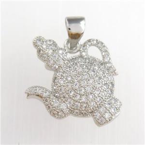 copper teapot pendants paved zircon, platinum plated, approx 17-20mm [FDZN8904]