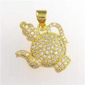 copper teapot pendants paved zircon, gold plated, approx 17-20mm [FDZN8905]