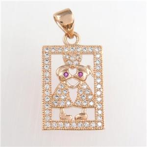 copper couple pendants paved zircon, rose gold, approx 12-17mm [FDZN8907]