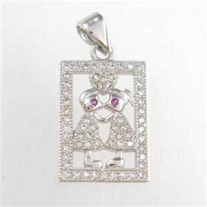 copper couple pendants paved zircon, platinum plated, approx 12-17mm [FDZN8908]