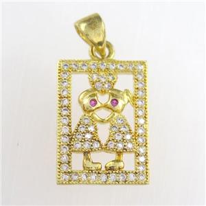 copper couple pendants paved zircon, gold plated, approx 12-17mm [FDZN8909]