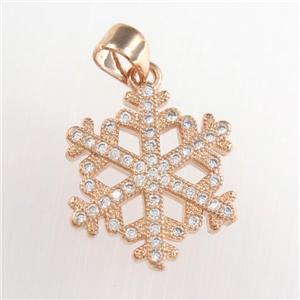 copper snowflake pendants paved zircon, rose gold, approx 18mm dia [FDZN8911]