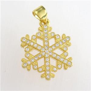copper snowflake pendants paved zircon, gold plated, approx 18mm dia [FDZN8913]