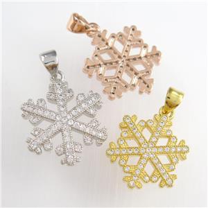 christmas snowflake pendants paved zircon, copper, mixed color, approx 18mm dia [FDZN8914]