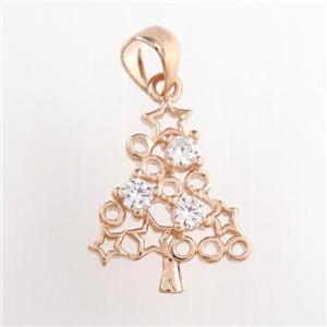 christmas tree, copper pendants paved zircon, rose gold, approx 13-17mm [FDZN8915]