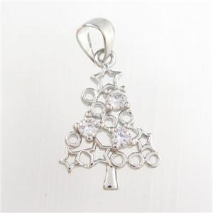 christmas tree, copper pendants paved zircon, platinum plated, approx 13-17mm [FDZN8916]