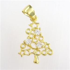 christmas tree, copper pendants paved zircon, gold plated, approx 13-17mm [FDZN8917]