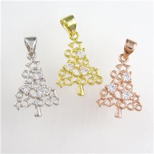 christmas tree, copper pendants paved zircon, mixed color, approx 13-17mm [FDZN8918]