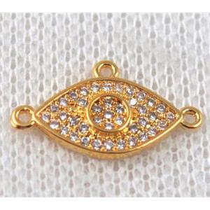 copper eye connector paved zircon with 3loops, gold plated, approx 8-16mm [FDZN892]