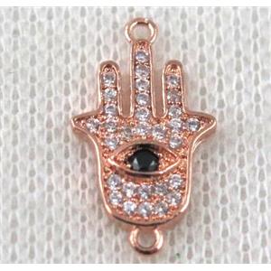 copper hamsahand connector paved zircon, rose gold, approx 10-20mm [FDZN893]