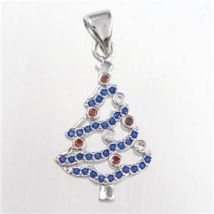 christmas tree, copper pendants paved zircon, platinum plated, approx 13-20mm [FDZN8932]