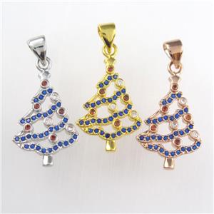christmas tree, copper pendants paved zircon, mixed color, approx 13-20mm [FDZN8934]