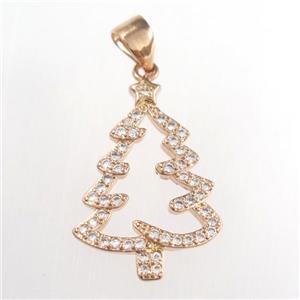christmas tree, copper pendants paved zircon, rose gold, approx 15-20mm [FDZN8935]