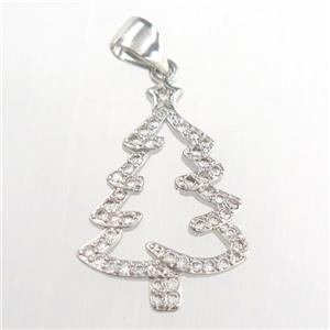 christmas tree, copper pendants paved zircon, platinum plated, approx 15-20mm [FDZN8936]