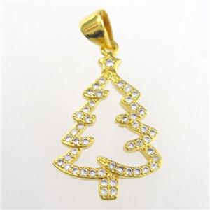 christmas tree, copper pendants paved zircon, gold plated, approx 15-20mm [FDZN8937]