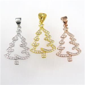 christmas tree, copper pendants paved zircon, mixed color, approx 15-20mm [FDZN8938]