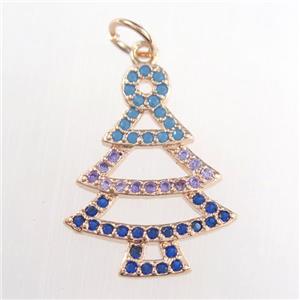 christmas tree, copper pendants paved zircon, rose gold, approx 15-20mm [FDZN8939]