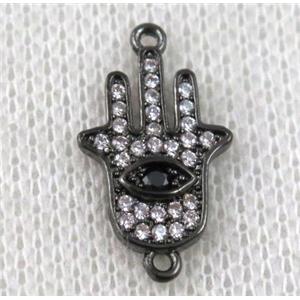 copper hamsahand connector paved zircon, black plated, approx 10-20mm [FDZN894]